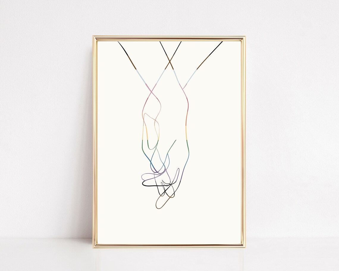 Subtle Pride Holding Hands Line Art Poster