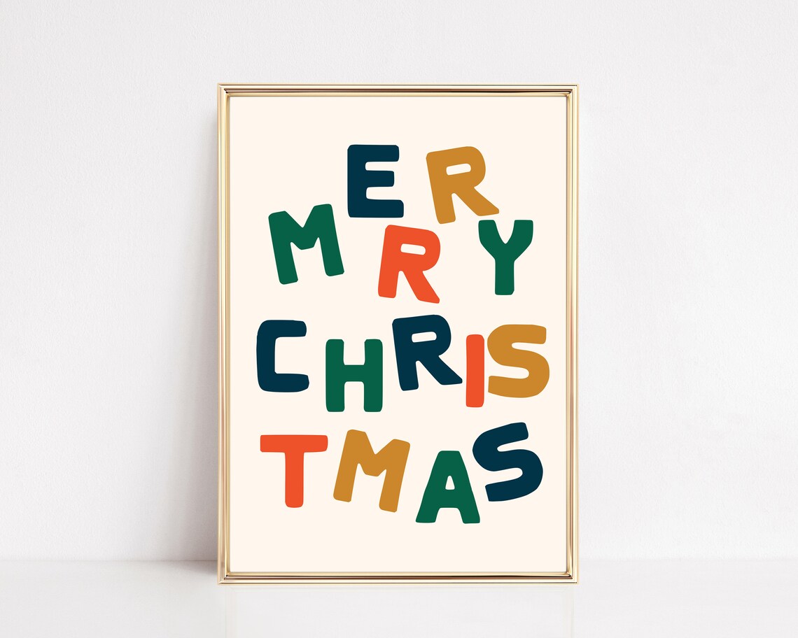 Boho Christmas Art Print, Retro 70s Holiday Decor