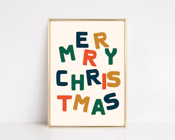 Boho Christmas Art Print, Retro 70s Holiday Decor