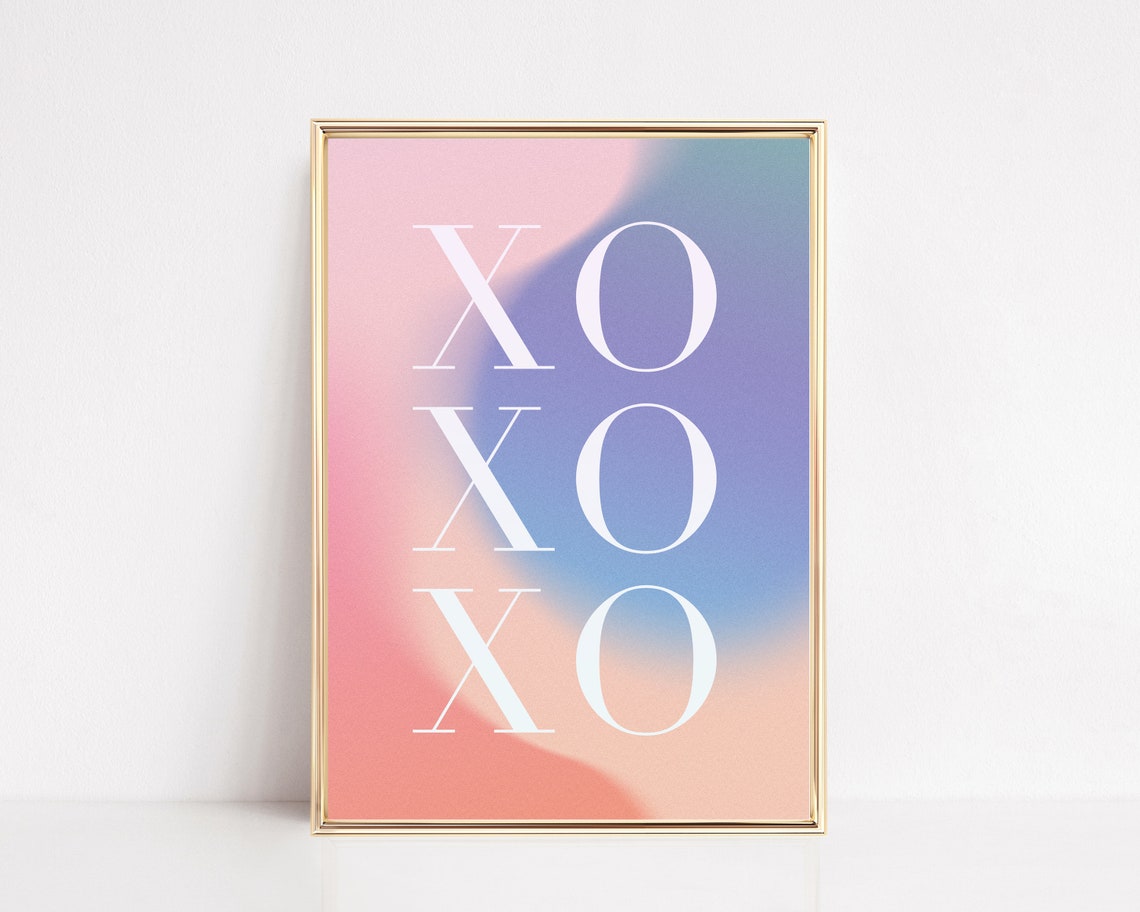 White Serif XO Rows On Pastel Pink Blue Ombre Gradient Poster