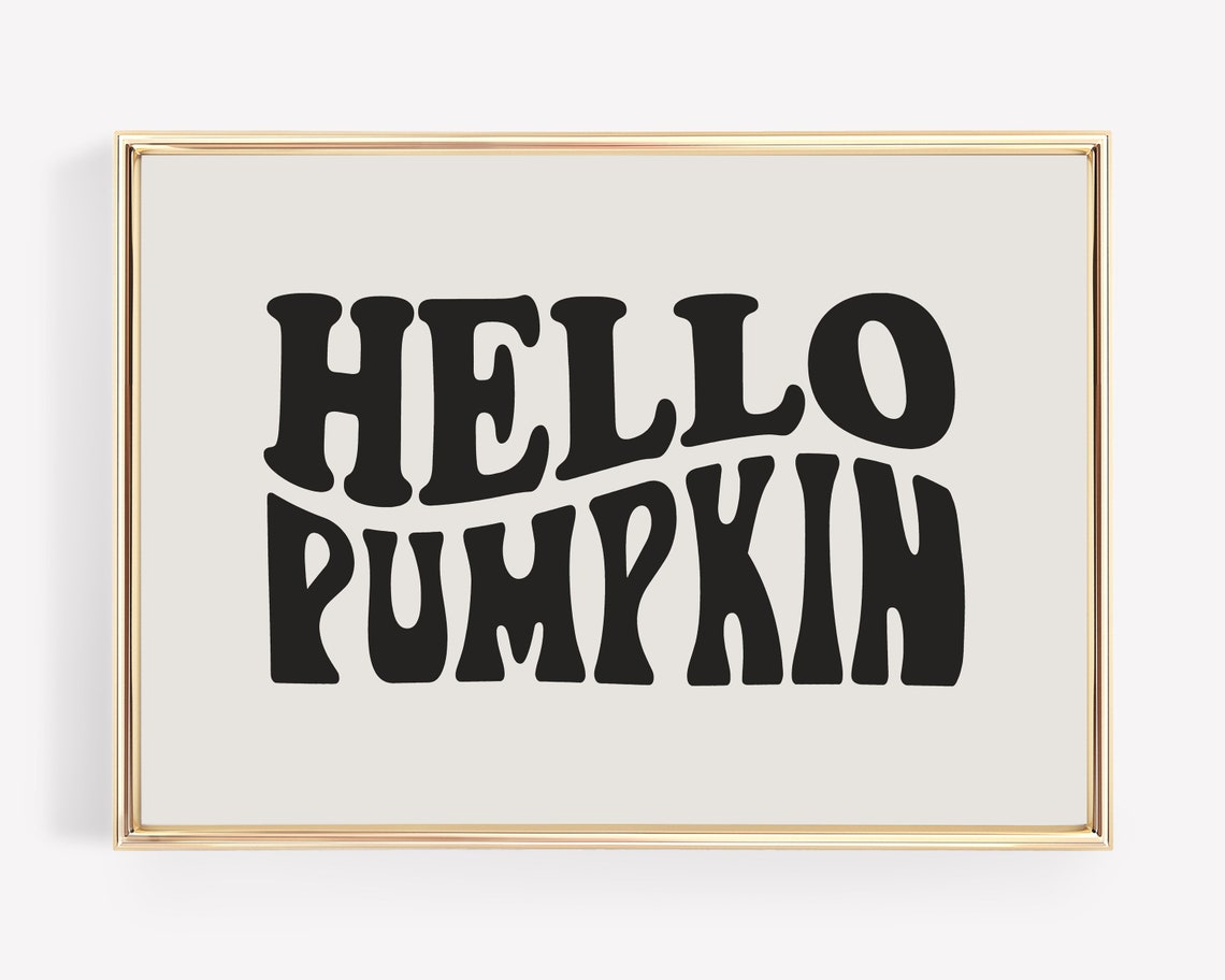 Beige Hello Pumpkin Bold Retro Groovy Fall Typography Poster
