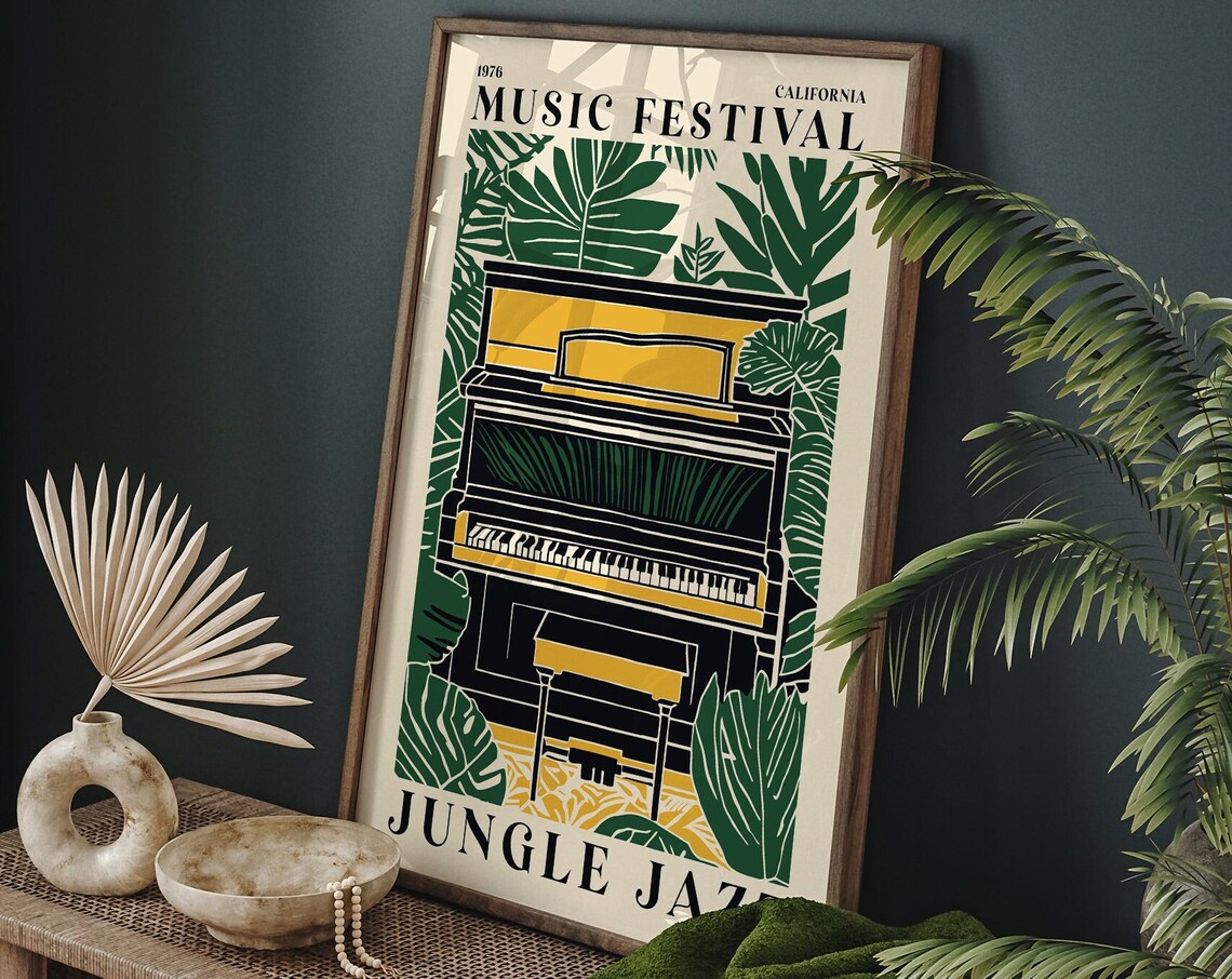 1976 California Music Festival Jungle Jazz Piano Retro Art Poster - Image 6