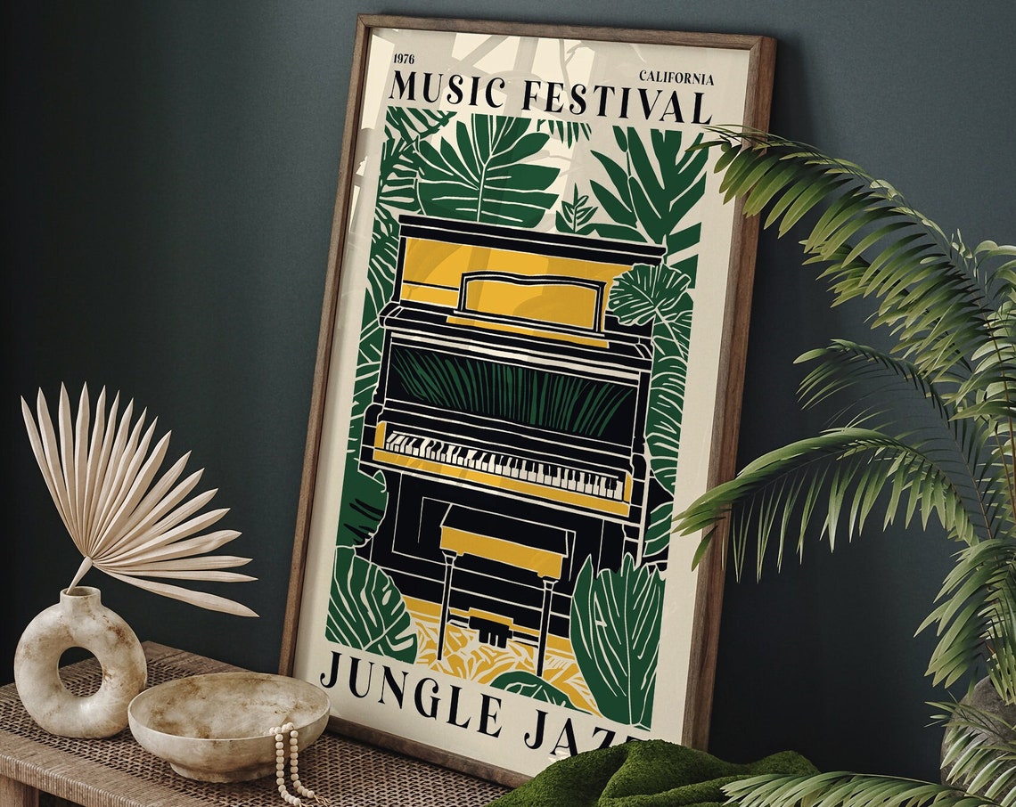 Vintage California Music Festival Jungle Jazz Poster Retro Piano Tropical Leaves Wall Art Collectible Music Poster Home Decor Large Art - Image 6