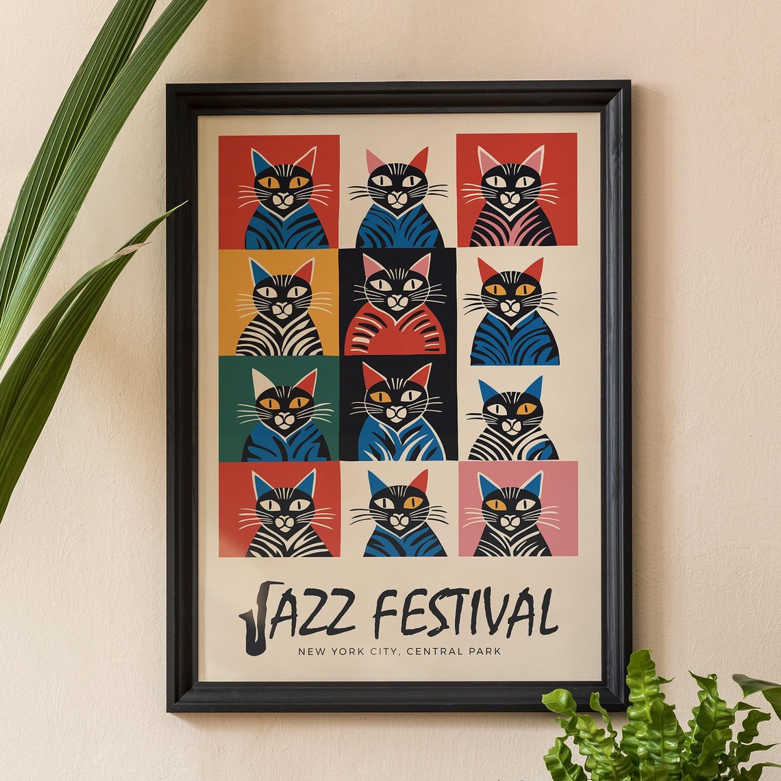 New York City Jazz Music Festival Print Central Park Cats Poster Music Festival Wall Art Gift Idea For Cat Owners Funny Animal Print