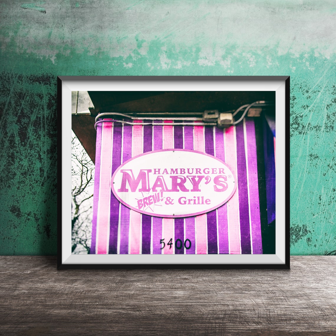 Hamburger Mary's Brew and Grille Pink Oval Sign Chicago Poster