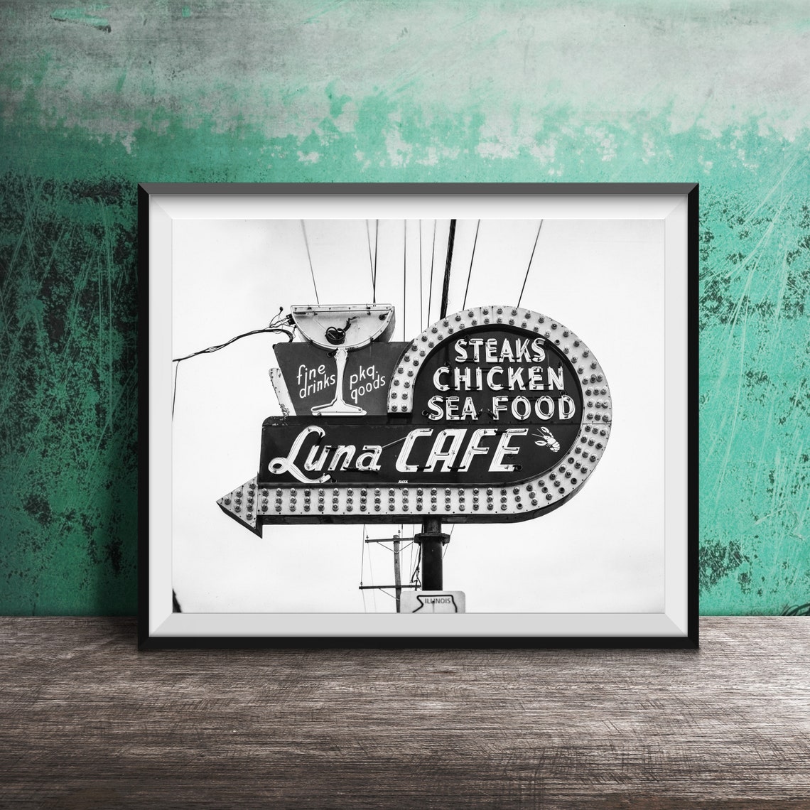 Luna Cafe Route 66 Vintage Neon Arrow Sign Restaurant Poster - Image 2