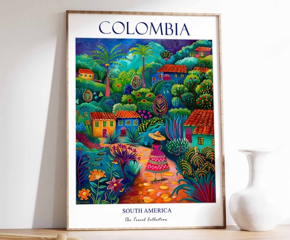 Colombia Print Travel Poster South America Art Tropical Decor Botanical Wall Colombian Gift