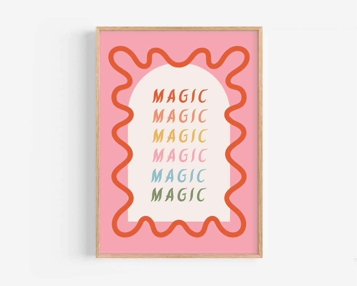 Magic Repeated Rainbow Letters Pink Wavy Frame Kids Room Poster - Image 5