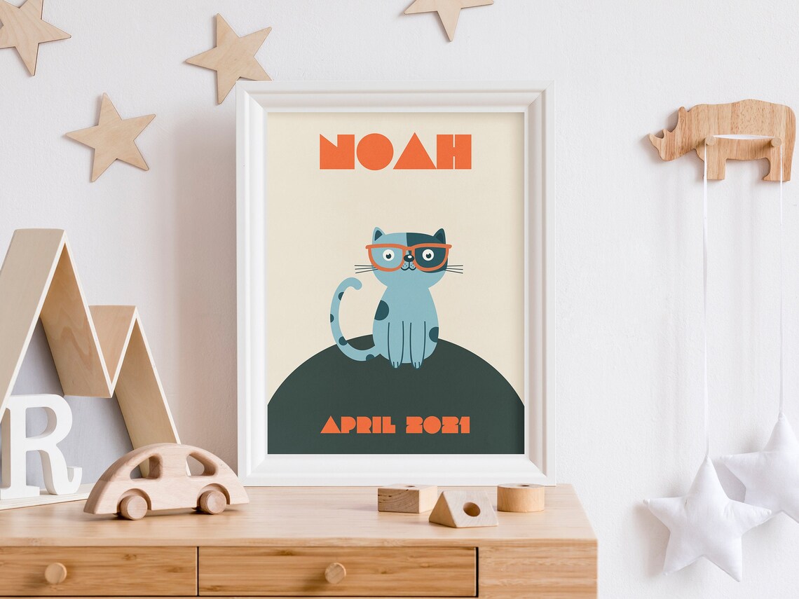 Custom Cat Print, Retro Nursery Decor - Image 5