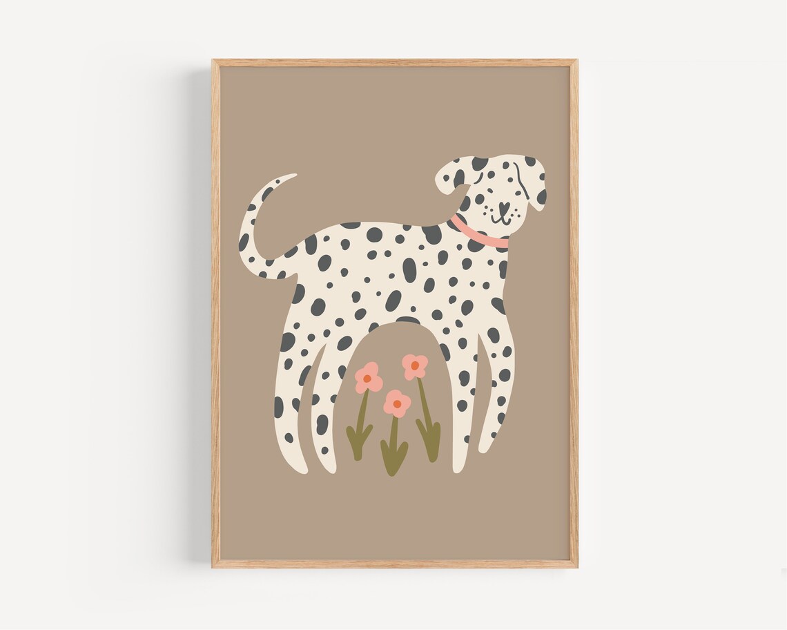 Cute Dalmatian Boho Kids Art Print, Neutral Nursery Decor