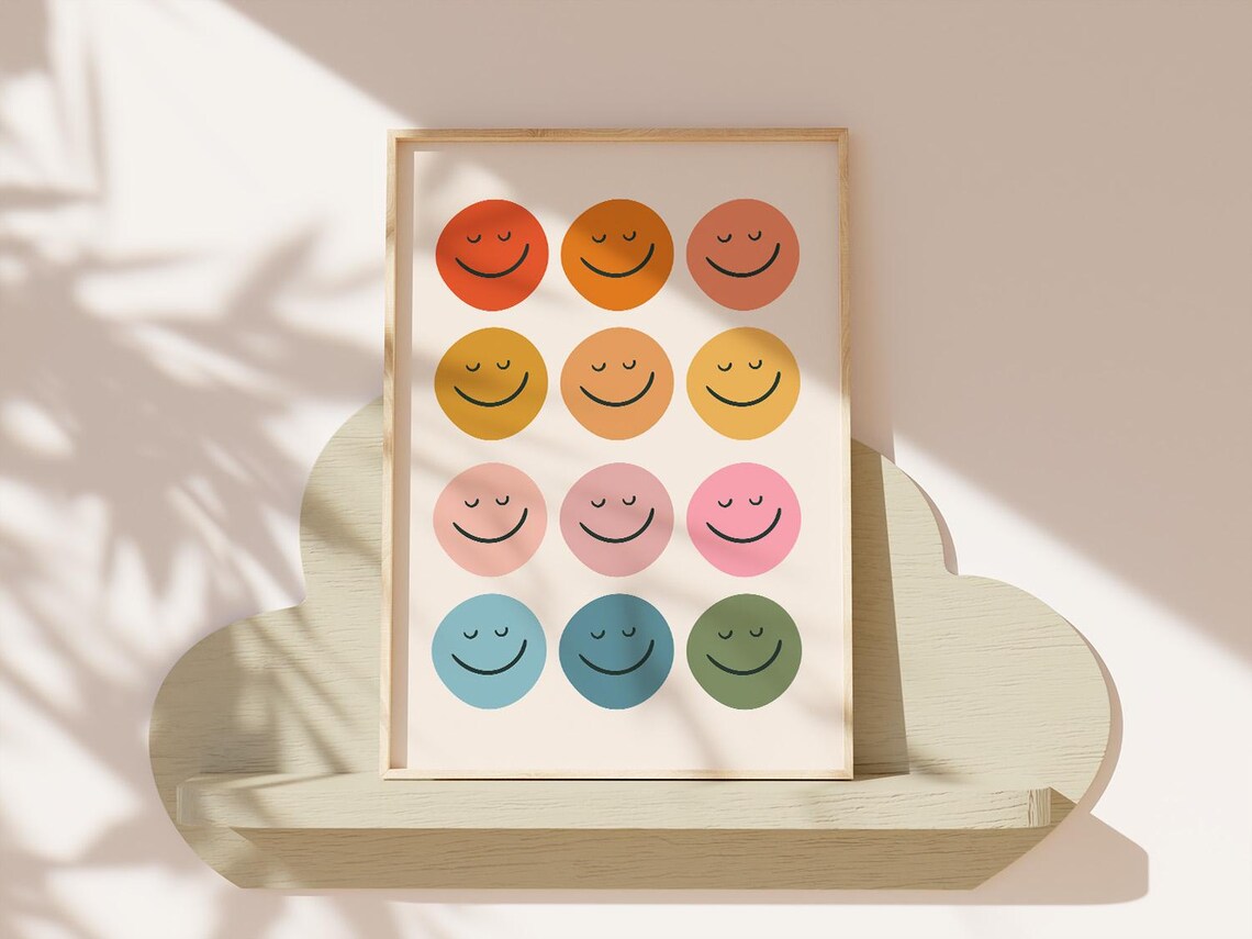 Retro Smiley Face Rainbow Print for Kids Rooms - Image 3