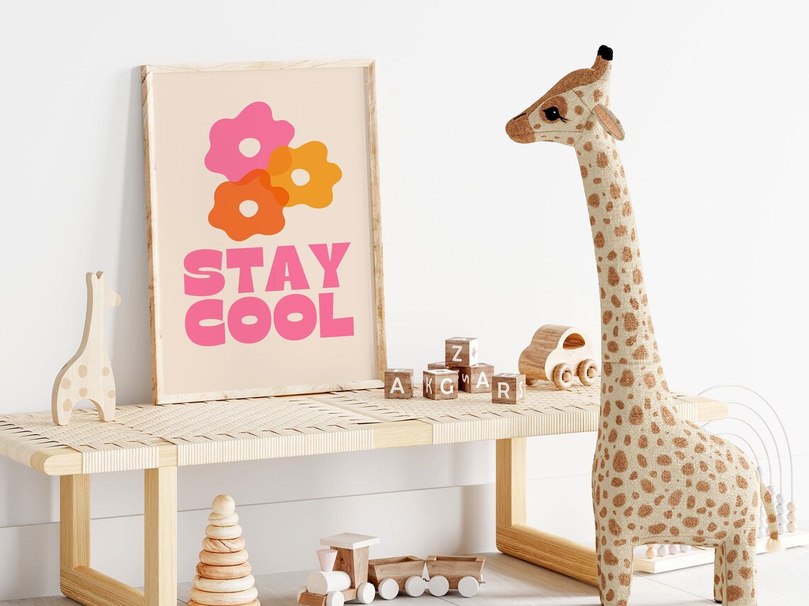 Stay Cool Retro Flower Quote Groovy Kids Playroom Decor Wall Art - Image 2