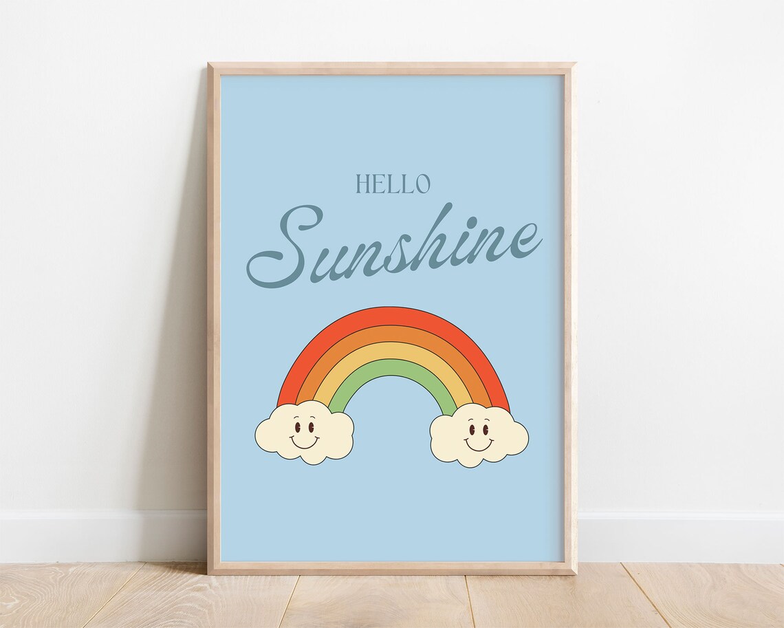 Hello Sunshine Print, Retro Nursery Affirmation Poster