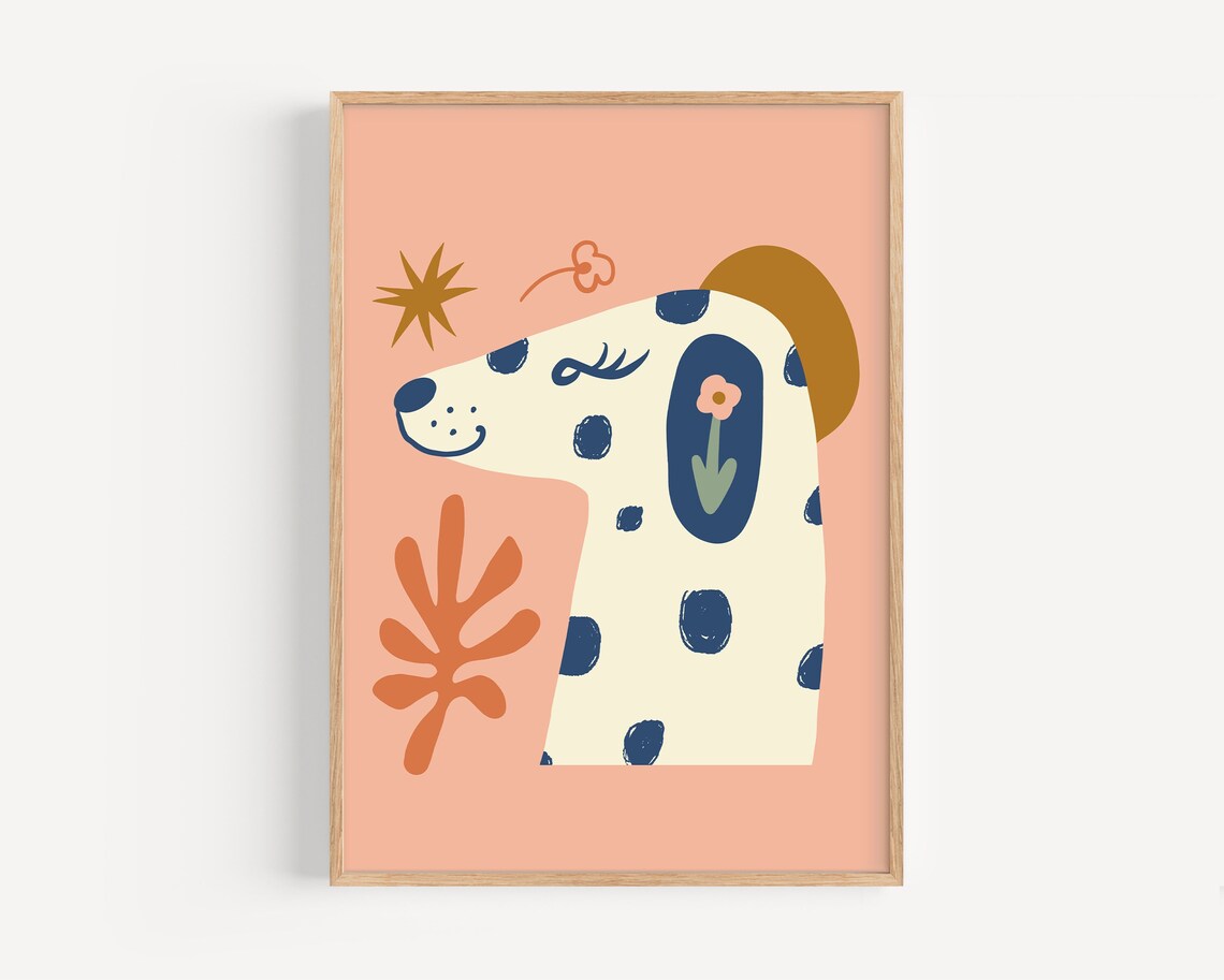 Whimsical Dog Illustration, Retro Nursery Art Print