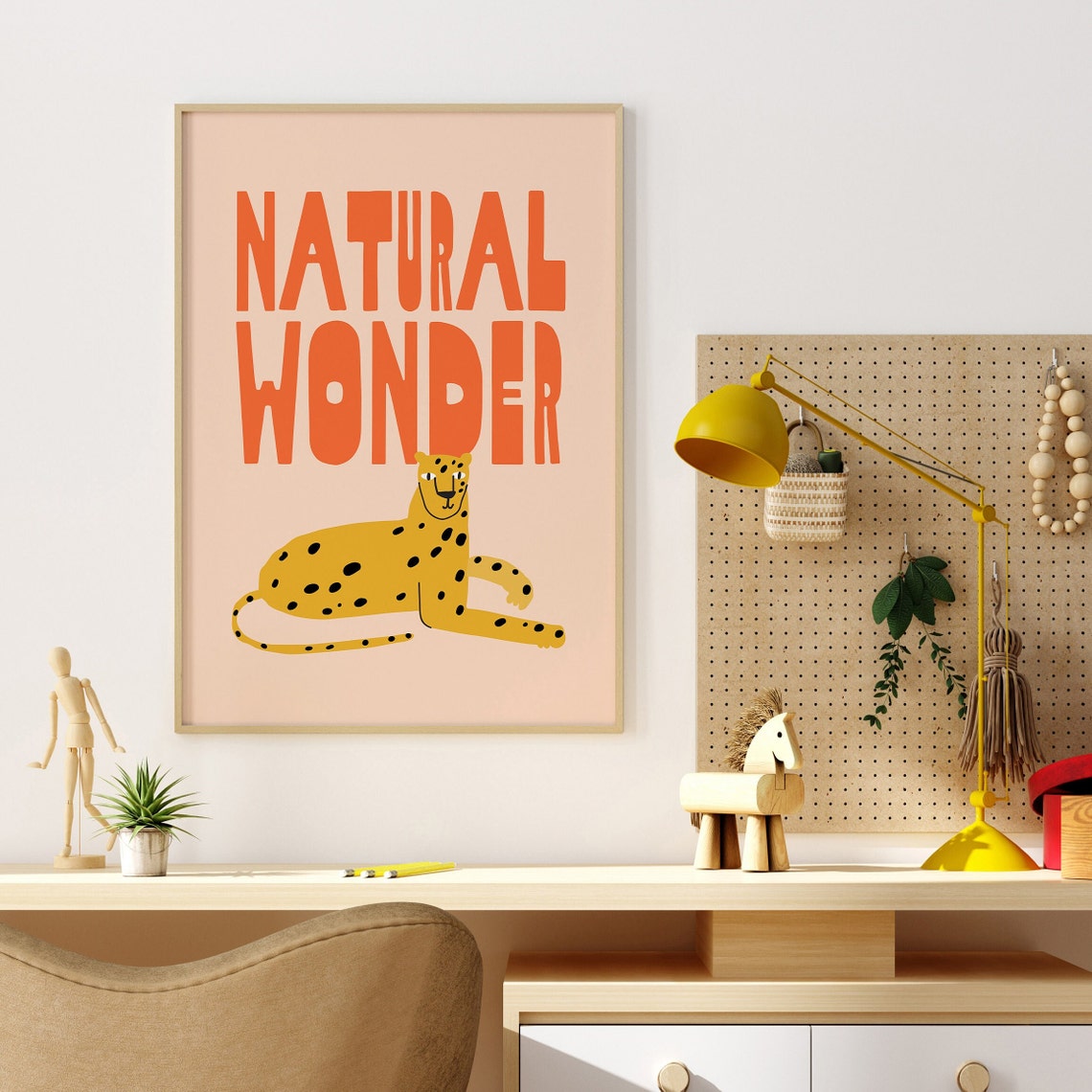 Natural Wonder Cheetah Poster with Retro Orange Typography Kids Art - Image 4