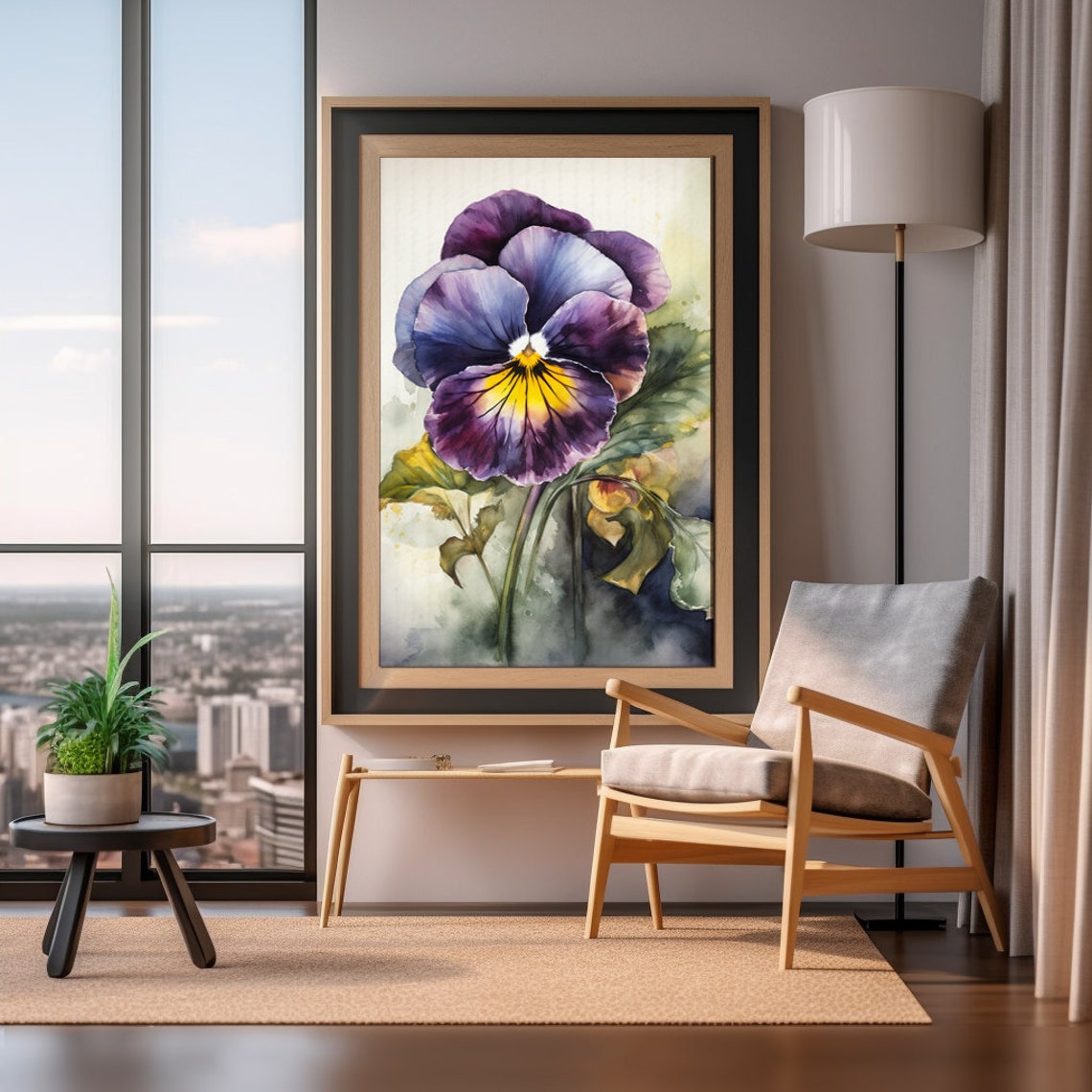 Purple Pansy Flower Watercolor Bloom Botanical Painting Poster - Image 4