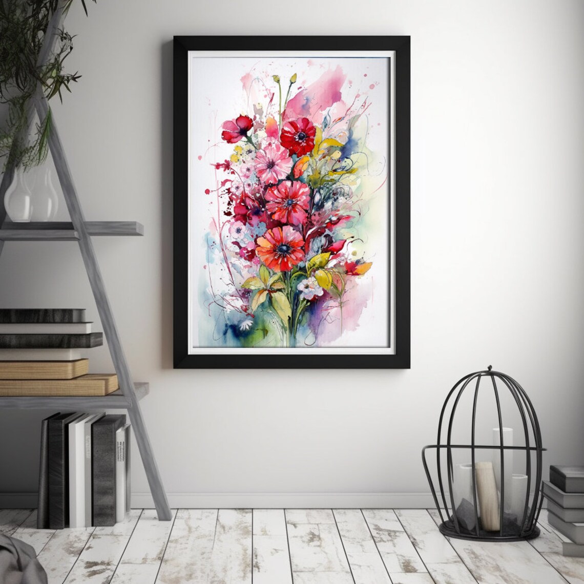 Red Wildflowers Bouquet Watercolor Poppies Floral Painting Poster - Image 4