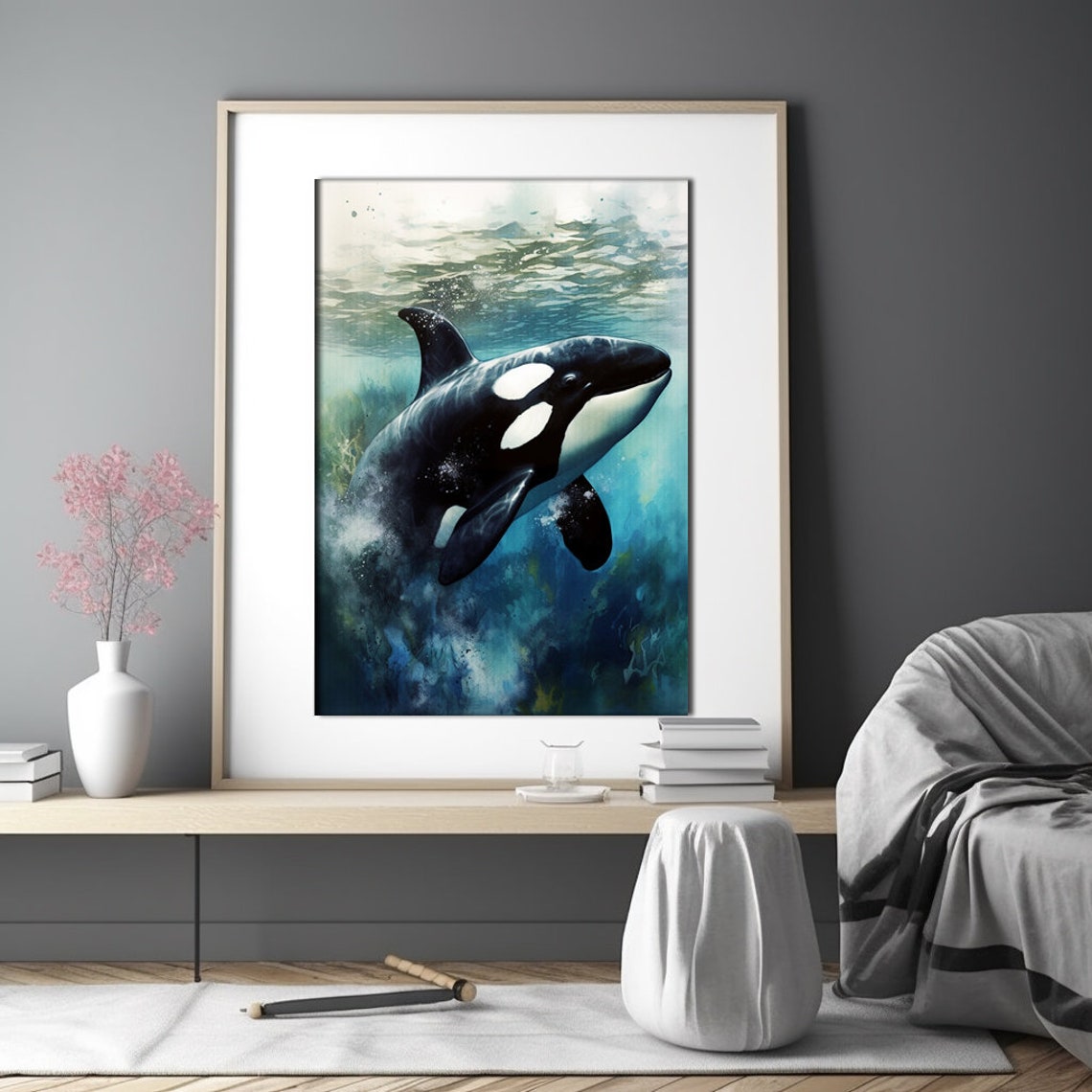 Orca Killer Whale Underwater Ocean Watercolor Wildlife Poster - Image 4