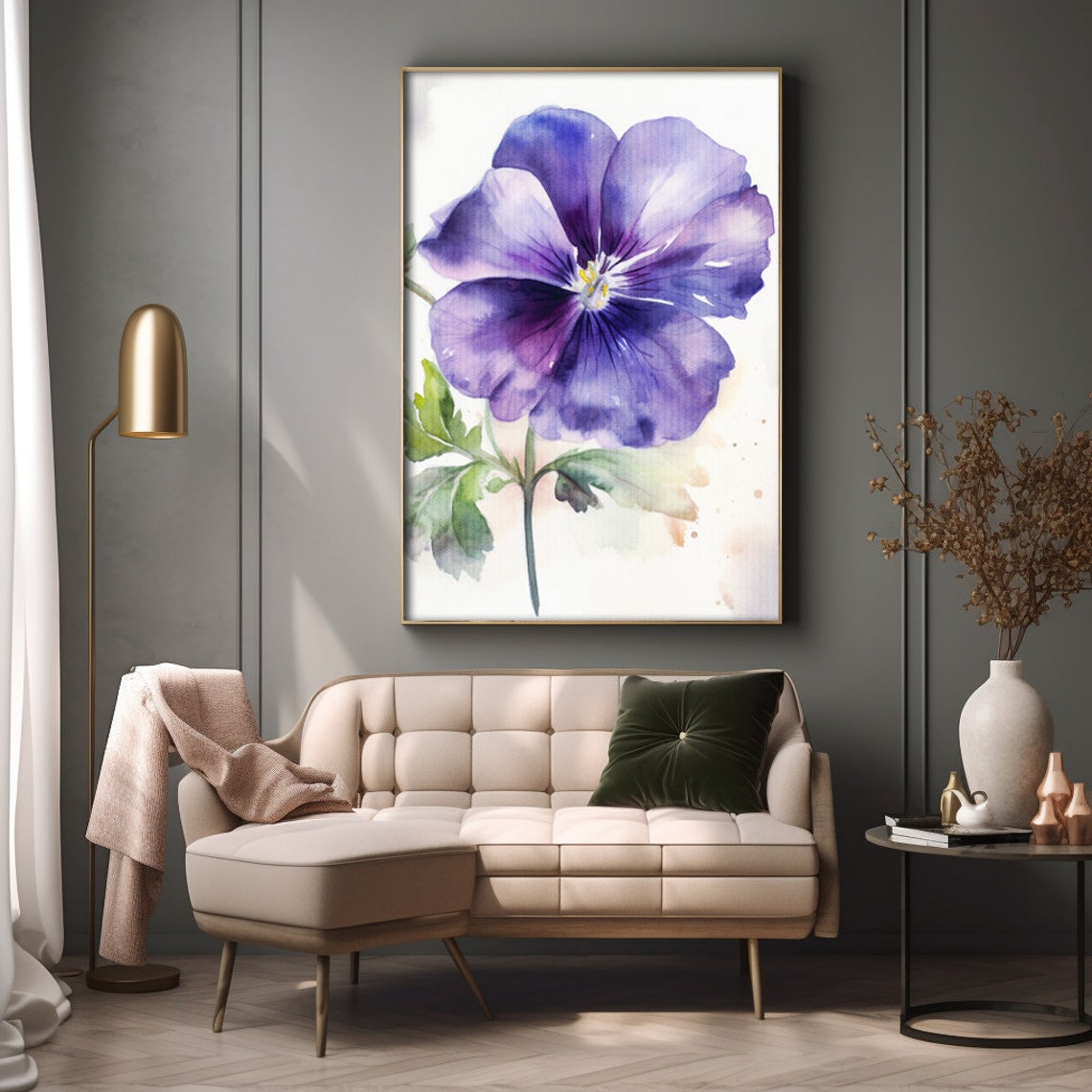 Purple Violet Flower Watercolor Botanical Close Up Painting Print - Image 3