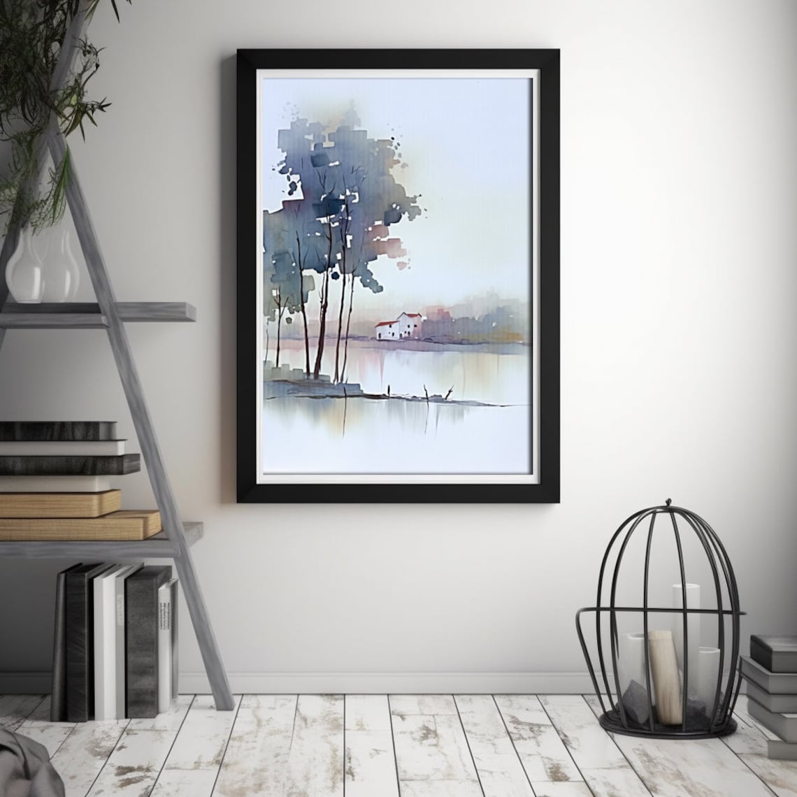 Serene Lake Watercolor, Boho Style Art Print - Image 3