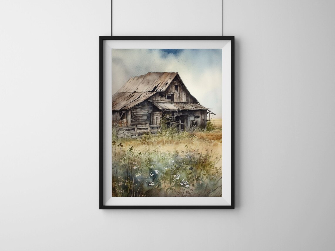 Old Barn Watercolor Art Print, Rustic Farmhouse - Image 2