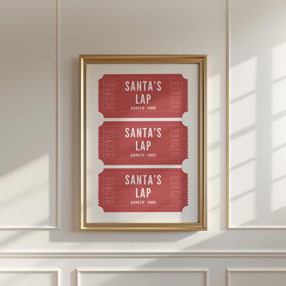 Santas Lap Admit One Retro Red Ticket Christmas Wall Art Decor