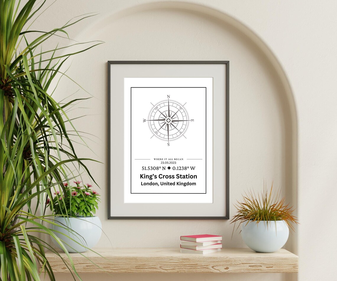 Custom Coordinates Compass, Personalized Memory Wall Art