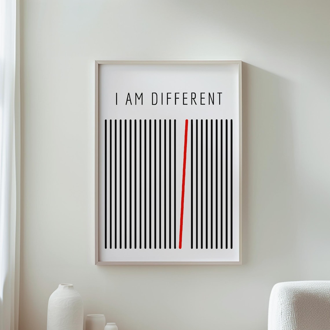 I Am Different Minimalist Black Line Typography Motivational Quote Poster
