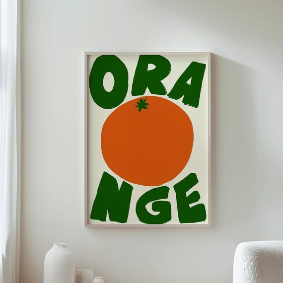 Bold Orange Fruit Typography Poster, Kitchen Decor