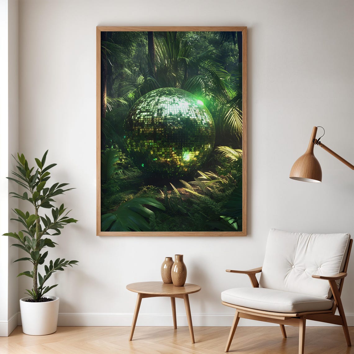 Glowing Green Disco Ball Hidden In A Tropical Rainforest Poster - Image 4
