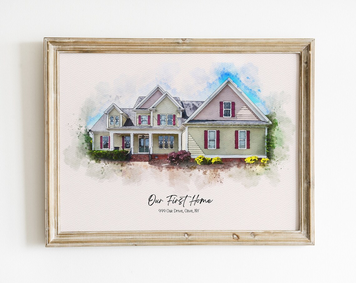 Our First Home 999 Oak Drive Olive NY Watercolor House Portrait Poster
