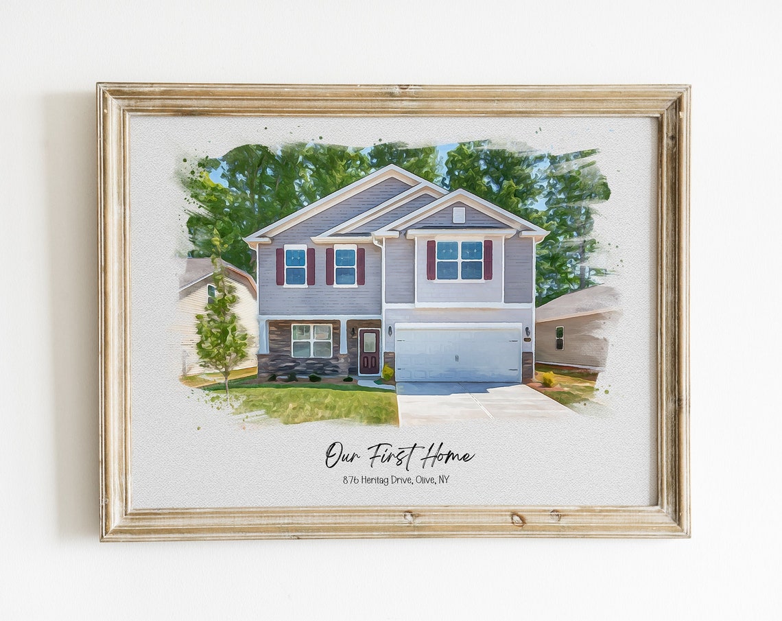 Our First Home Custom House Watercolor Portrait Keepsake Gift Poster