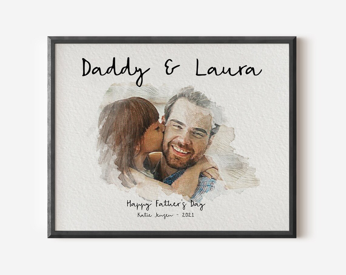 Daddy And Laura Happy Father's Day Watercolor Portrait Gift Poster