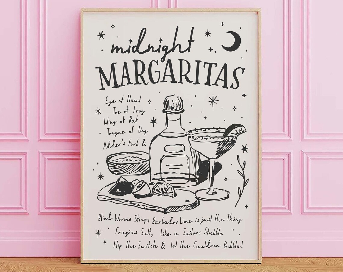 Midnight Margaritas Witchy Cocktail Recipe Art Poster for Kitchen Decor - Image 4