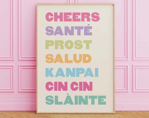 Cheers Cocktail Print Art Cute Colorful Bar Car Print Pink Cocktail Bar Art Pastel Kitchen Wall Art