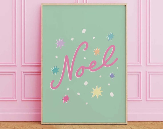 Pastel Noel Print Art Cute Pink Christmas Decor Boho Holiday Wall Art Trendy Christmas Art Print