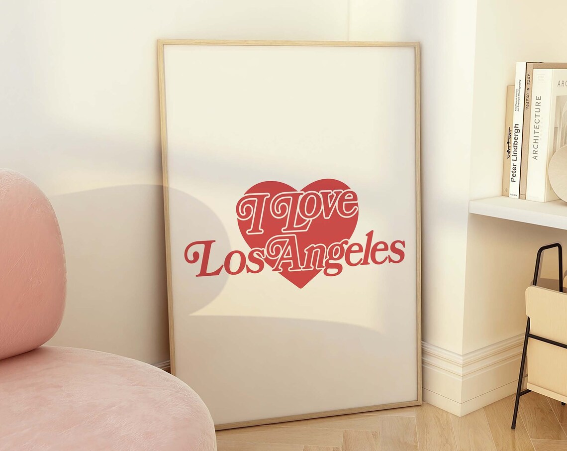 I Love Los Angeles Print Art Retro Red Heart Print Cute Trendy Travel Wall Art I Heart Los Angeles Print