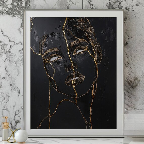 Black And Gold Luxury Wall Art Home Decor Modern Woman Art Decor Art Modern Art Prints Instant