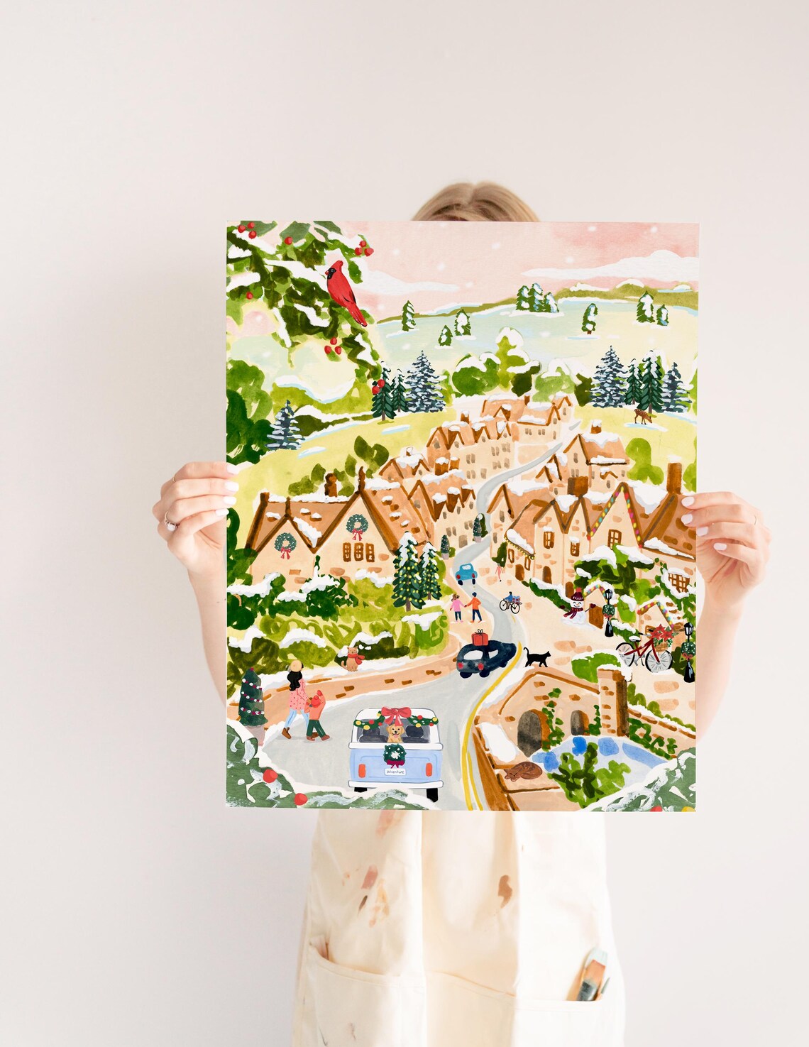 Cotswolds Winter Village Art Print, Holiday Decor - Image 4