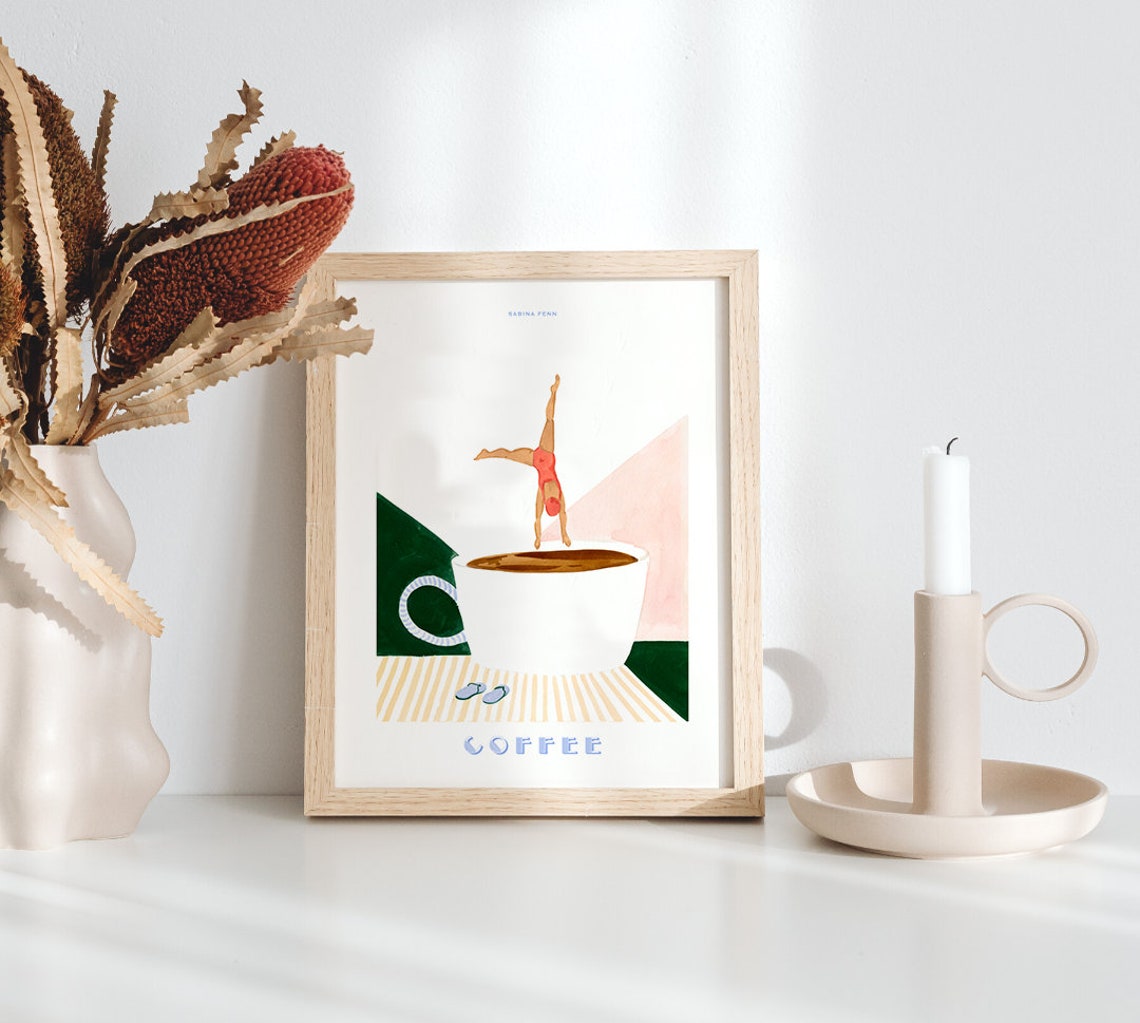 Sabina Fenn Coffee Cartwheel Retro Swimmer Art Deco Kitchen Wall Art - Image 4