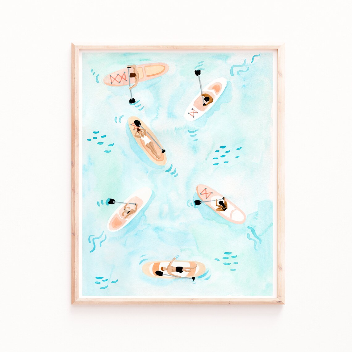 Paddle Board Summer Ocean Art Print, Watercolor