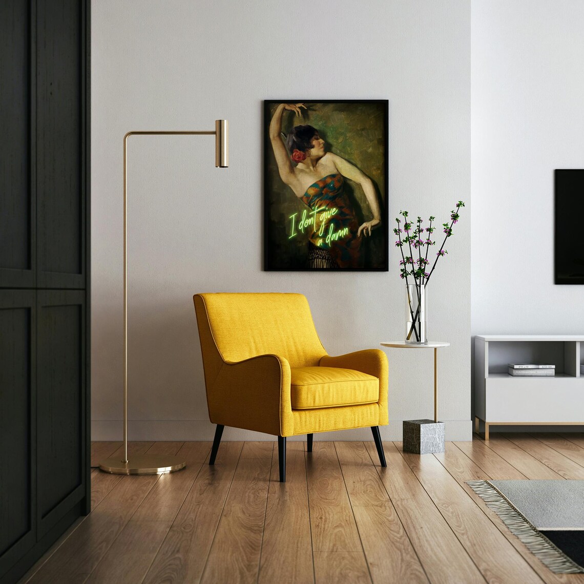 Spanish Dancer Vintage Art With Neon I Don't Give A Damn Poster - Image 3