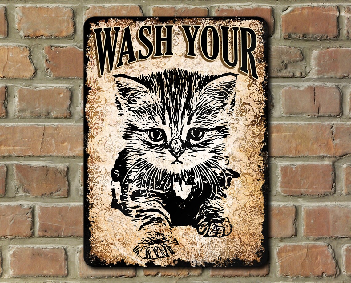 Wash Your Pussy Cat Vintage Bathroom Kitty Pun Poster