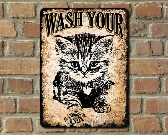 Wash Your Pussy Cat Vintage Bathroom Kitty Pun Poster