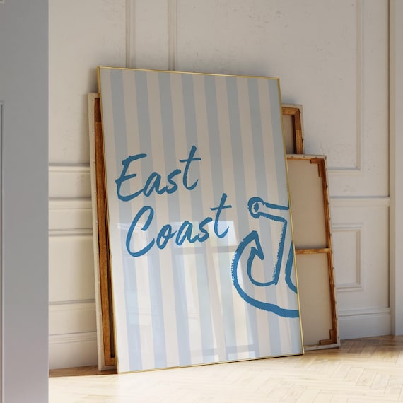 East Coast Anchor Script Coastal Striped Beach House Art Poster