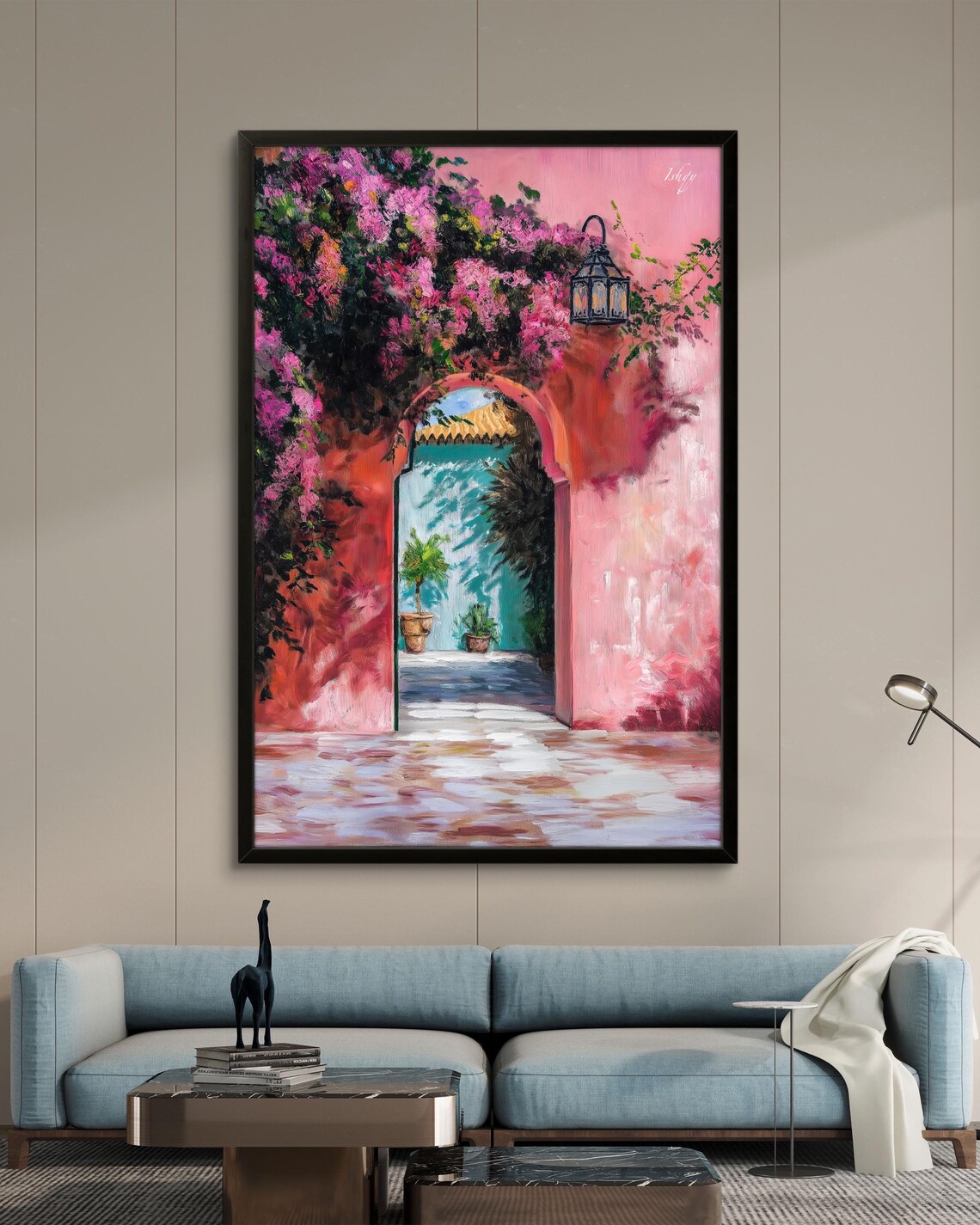 Pink Moroccan Archway Draped in Bougainvillea Painting Poster - Image 2