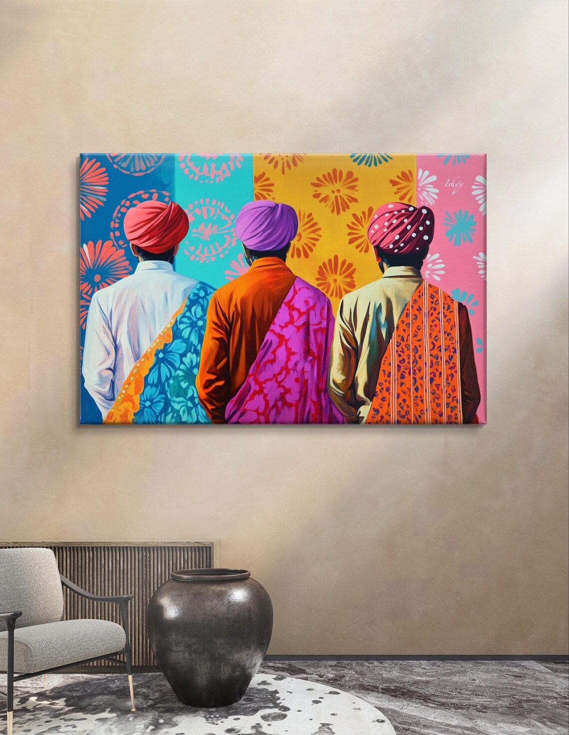 Three Indian Men Colorful Turbans Pop Art Festival Portrait Poster - Image 6