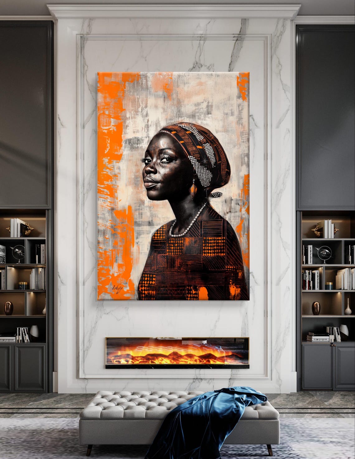 Bambara Woman Headwrap Portrait Burnt Orange African Art Poster - Image 4