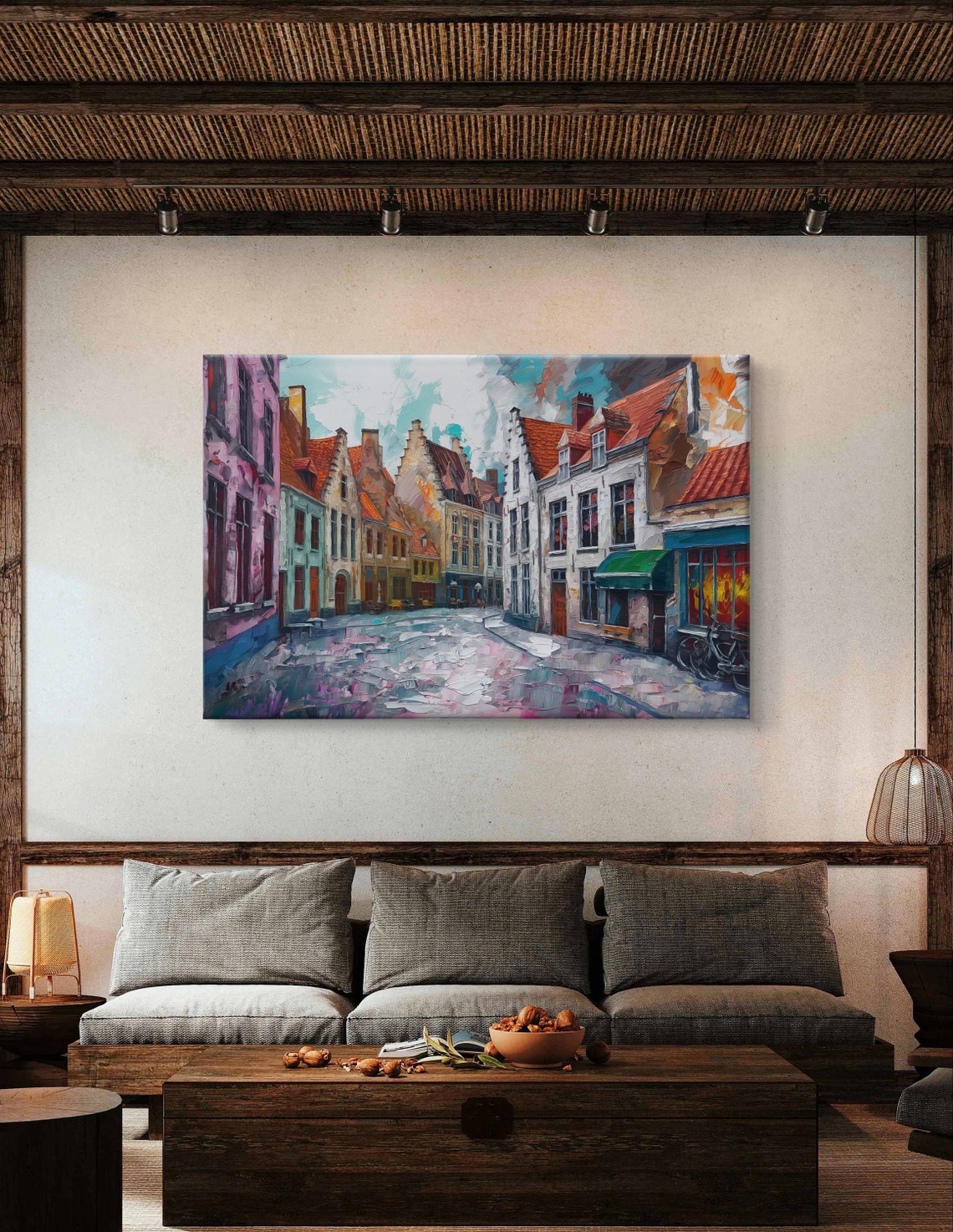 Bruges Belgium Cobblestone Old Town Street in Muted Tones Poster - Image 6