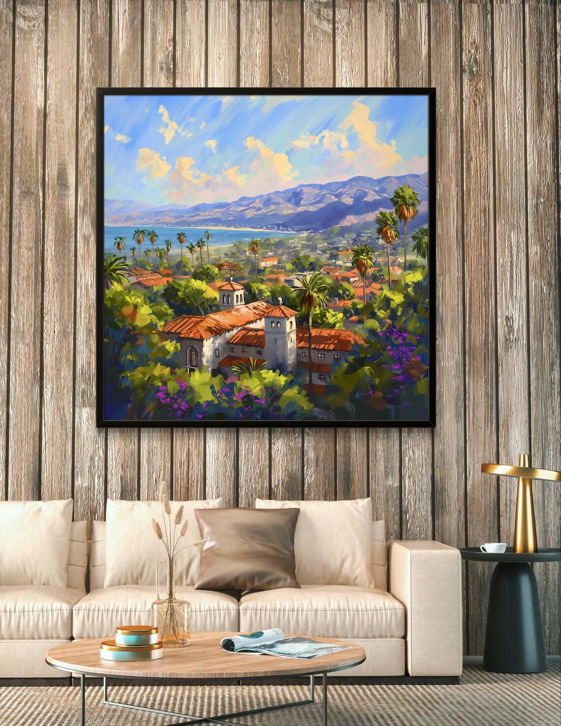 Santa Barbara Coastal City Palms and Mountains Daytime View Poster - Image 3